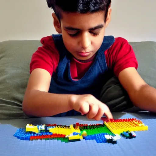 Image similar to saddam hussain playing with lego, realistic, award winning, photography,