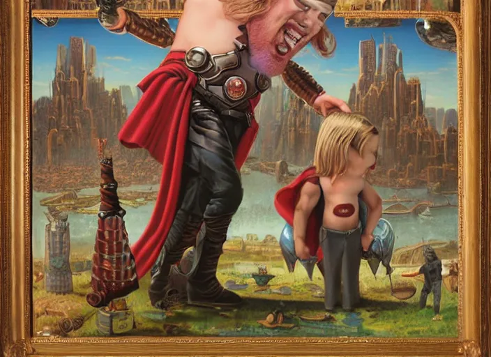 Prompt: thor beer, lowbrow, matte painting, 3 - d highly detailed, in the style of mark ryden,
