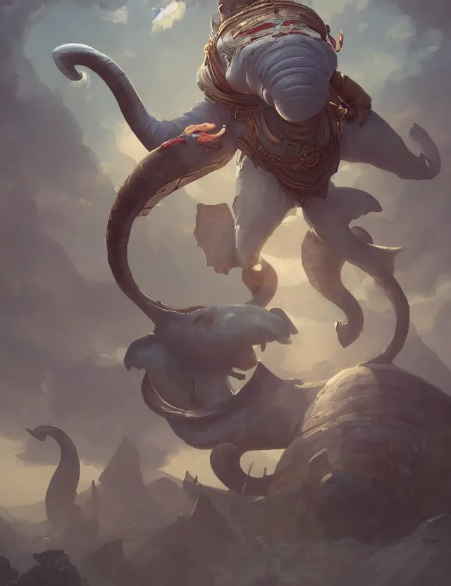 Prompt: painting of a loxodon wearing bard costume, dungeon and dragon, trending on artstation, masterpiece, cinematic lighting, by ross tran and by greg rutkowski