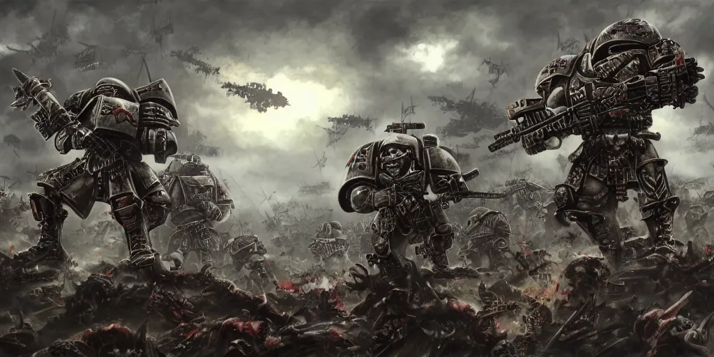 Image similar to warhammer 4 0 k marine, war background, realistic,