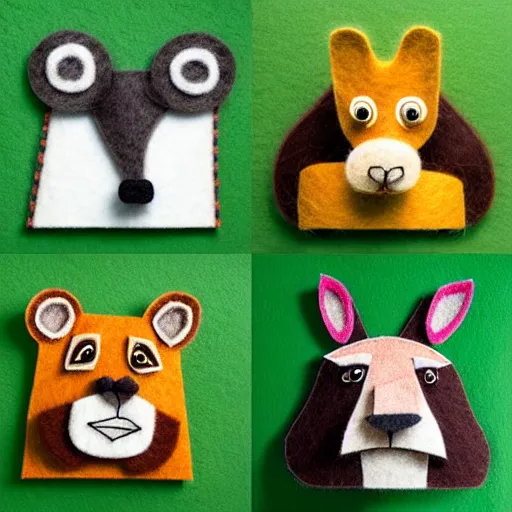 Prompt: detailed felt caricatures of animals in the jungle