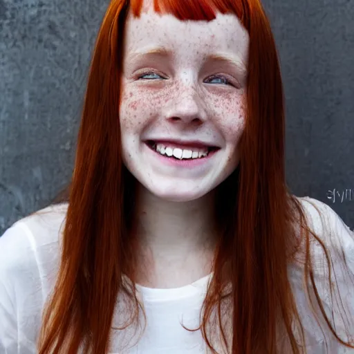 Image similar to A Swiss French Red Haired Girl With small amount of Freckles and a happy smile :: Symmetrical Portrait