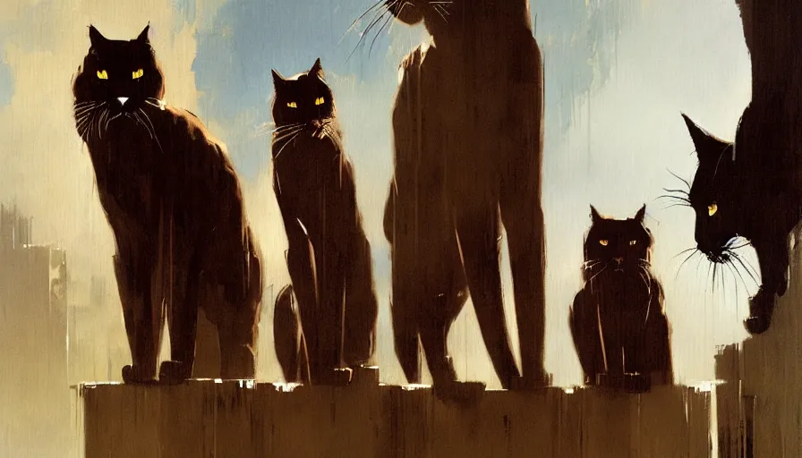 Image similar to contemporary semi abstract acrylic painting of really tall cats by william turner, by greg rutkowski, kessler art, thick brush strokes and visible paint layers