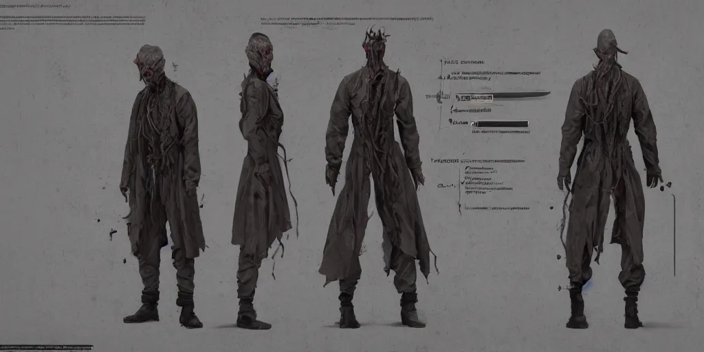 Image similar to silent hill creature, character sheet, concept design, contrast, hot toys, kim jung gi, greg rutkowski, zabrocki, karlkka, jayison devadas, trending on artstation, 8 k, ultra wide angle, pincushion lens effect