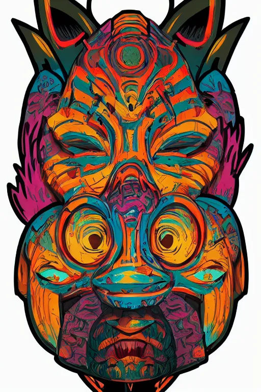 Image similar to animal mask totem roots flower tribal feather gemstone plant wood rock shaman vodoo video game vector cutout illustration vivid multicolor borderlands comics by josan gonzales and dan mumford radiating a glowing aura