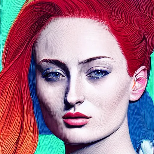 Image similar to sophie turner portrait in detail in block colour by james jean,