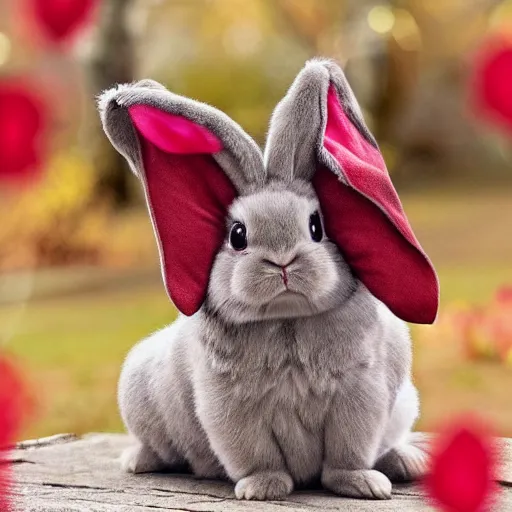 Image similar to an adorable crimson bunny creature with heart patters on its fur