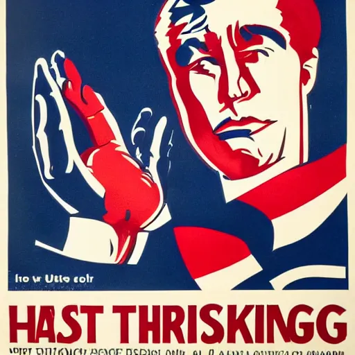 Image similar to USA propaganda poster warning about the dangers of thinking critically