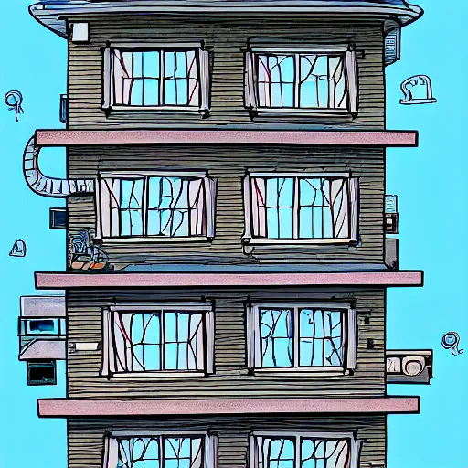 Image similar to a drawing of a house with a lot of windows, illustration by dr seuss, behance contest winner, hypermodernism, photoillustration, 1 9 9 0 s, concept art