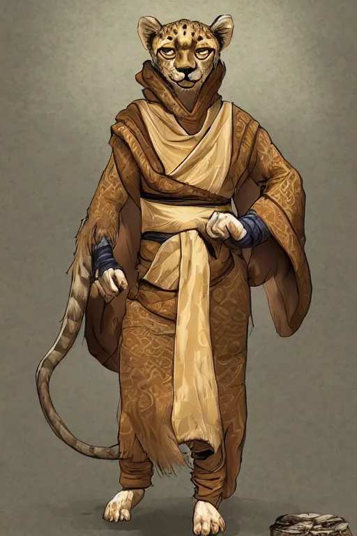 Image similar to Humanoid Cheetah, Animal face, D&D, Tabaxi Monk, Plain Monk-like robe attire, fantasy setting