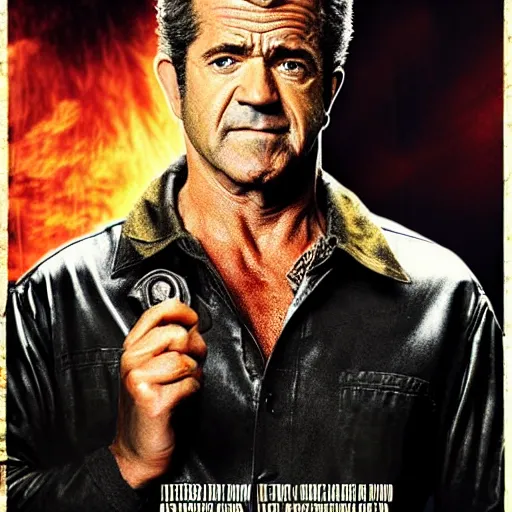 Prompt: [Mel Gibson as the guy from Drive, movie poster]