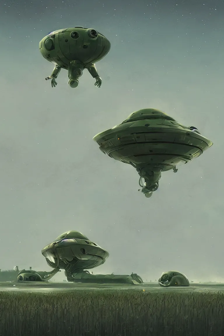 Image similar to spaceship designed by frogs, olive green spaceship over a marsh, sci - fi concept art, by simon stalenhag, stunning, award winning