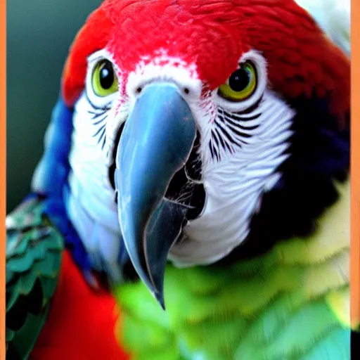 Prompt: a parrot looking like John Oliver, photograph.