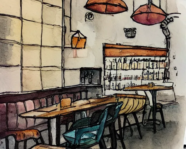 Image similar to a coffee shop smooth light color watercolor ink pen