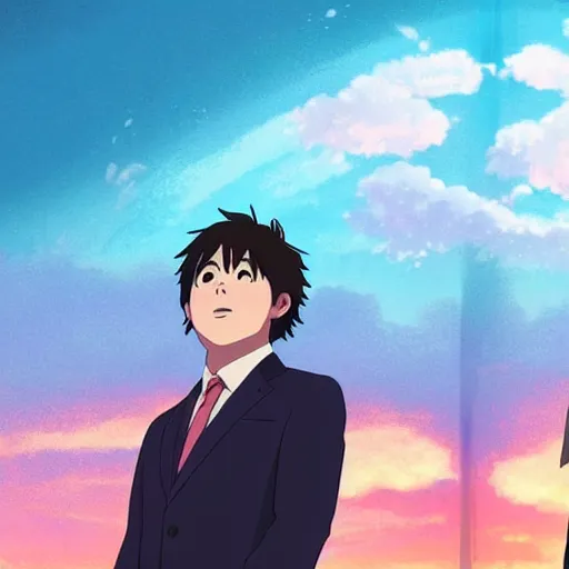 Image similar to Animation of Boris Johnson in Kimi No Na Wa, Your Name, Matoko Shinkai, beautiful, anime, colorful, animation, CoMix Wave Films