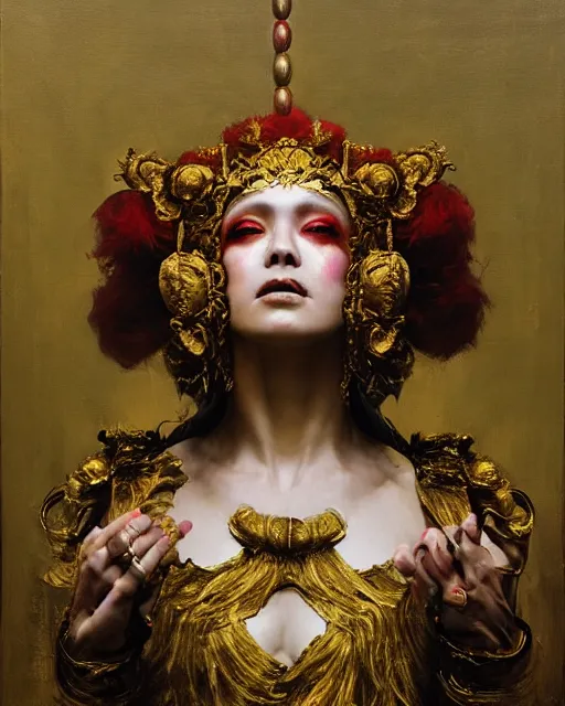 Image similar to holy goddess of circus and performance arts, golden accents by ruan jia