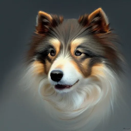 Image similar to a weredog shetland sheepdog, elegant, highly detailed, digital painting, concept art, smooth, sharp focus, illustration, art by artgerm and greg rutkowski and alphonse mucha,artstation,deviantart,FAN ART,Unreal Engine,face enhance,8K,golden ratio,cinematic lighting H 704