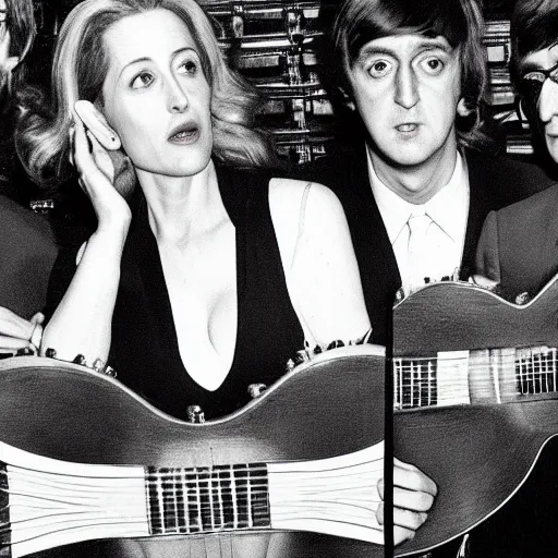 Prompt: gillian anderson as the beatles