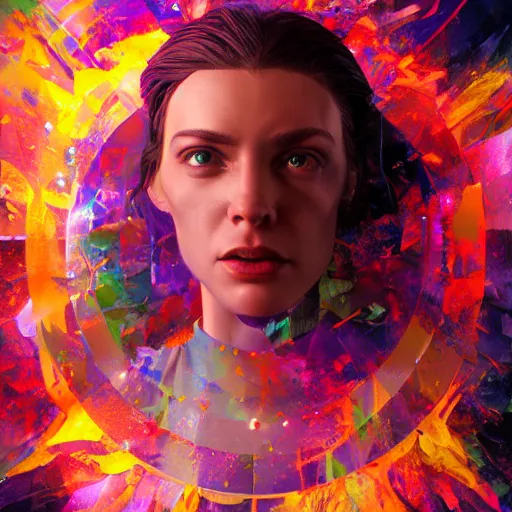 Image similar to improbability, octane render, portrait made of paint, splashes of colors, comic book art, highly detailed