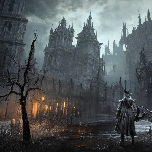 Image similar to an entirely unique area in bloodborne, highly detailed concept art, stunning, screenshot