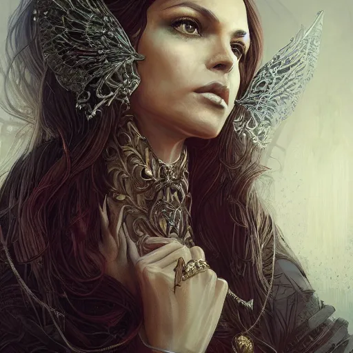 Image similar to a portrait of mazzy star as a sorceress, urban motifs, intricate, elegant, highly detailed, digital painting, trending on artstation, concept art, smooth sharp focus, illustration, art by artgerm and greg rutkowski