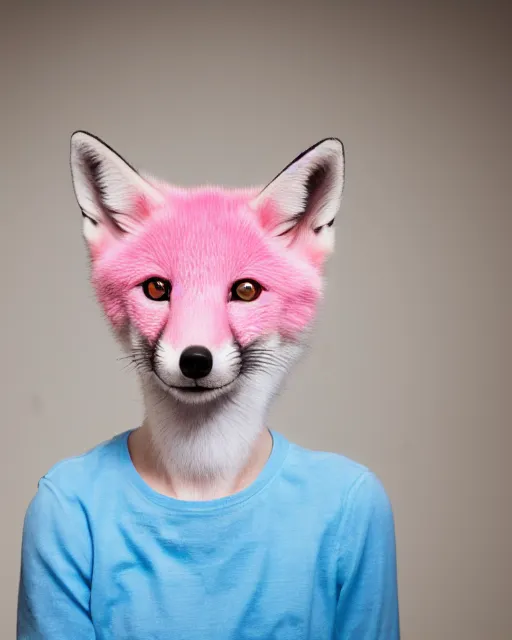 Image similar to pink fox, portrait, blue background, 8 k, 8 5 mm f 1. 8