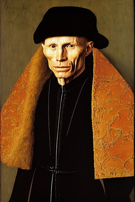 Image similar to portrait of ed harris, oil painting by jan van eyck, northern renaissance art, oil on canvas, wet - on - wet technique, realistic, expressive emotions, intricate textures, illusionistic detail