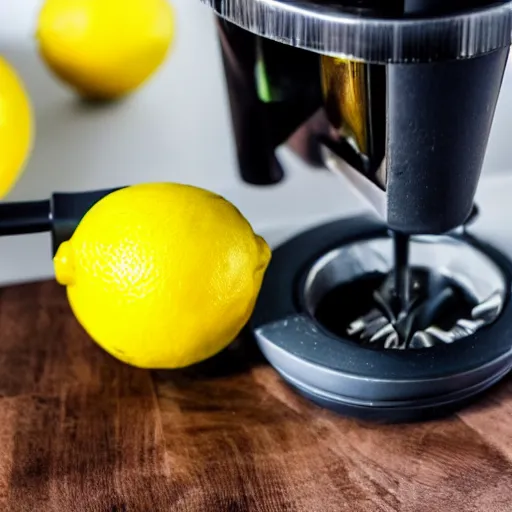 Prompt: juicing a lemon on a lemon juicer, close up photo