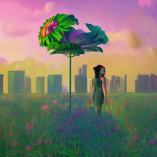 Image similar to closeup, huge flower as head, woman standing by tall modern windows, luxury apartment, surreal photography, sunlight, impressionist painting, digital painting, artstation, simon stalenhag