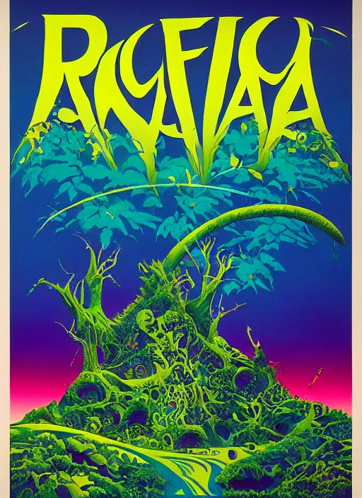 Prompt: rave poster by Roger Dean