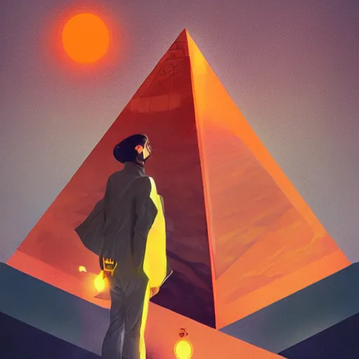 Prompt: pyramid object future orange with white digital art, digital paiting, overcoat art by JC Leyendecker and sachin teng