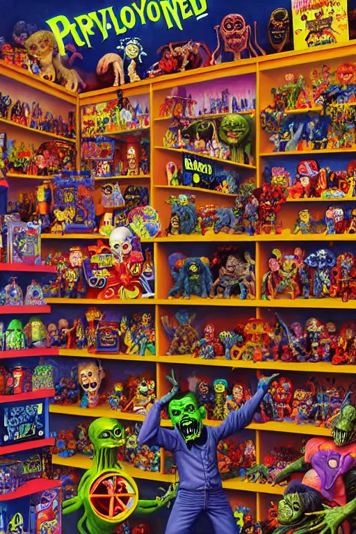 a hyperrealistic painting of a toy store full of evil, Stable Diffusion