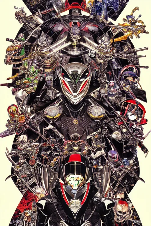 Prompt: kamen rider, symmetrical, by yoichi hatakenaka, masamune shirow, josan gonzales and dan mumford, deayami kojima, takato yamamoto, barclay shaw, karol bak, yukito kishiro