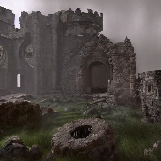 Image similar to Old ruins of a castle, Fantasy apocalypse environment, digital art, unreal engine 5, 4k