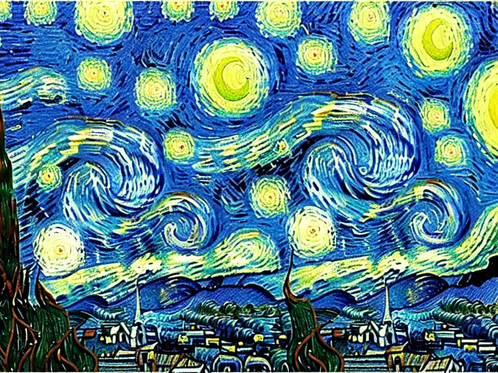 Image similar to van gogh starry night rotated 1 8 0 ⁰