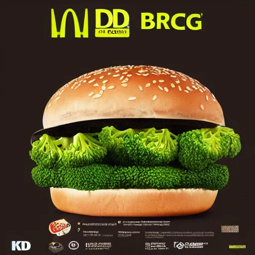 Image similar to promo art for the new broccoli burger from mcdonalds, uhd, 8k, award winning