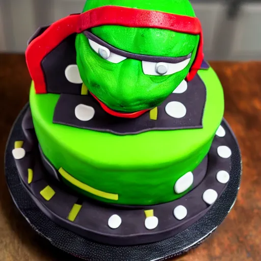 Image similar to high resolution photo of a tmnt cake, food photography, instagram, trending