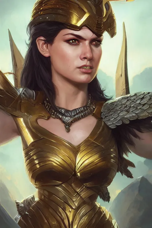 Image similar to amazon valkyrie athena, d & d, fantasy, portrait, highly detailed, headshot, digital painting, trending on artstation, concept art, sharp focus, illustration, art by artgerm and greg rutkowski and magali villeneuve