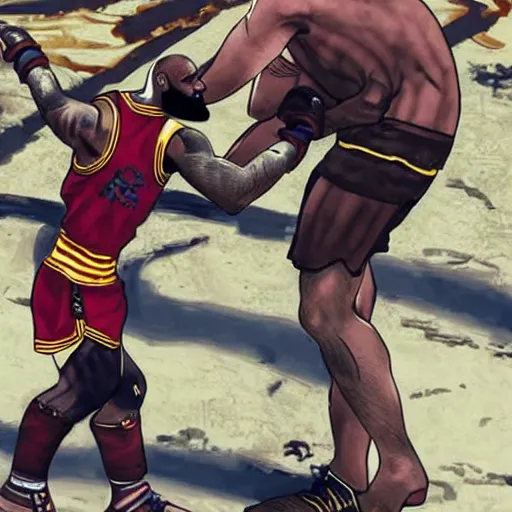 Image similar to kratos fighting lebron james