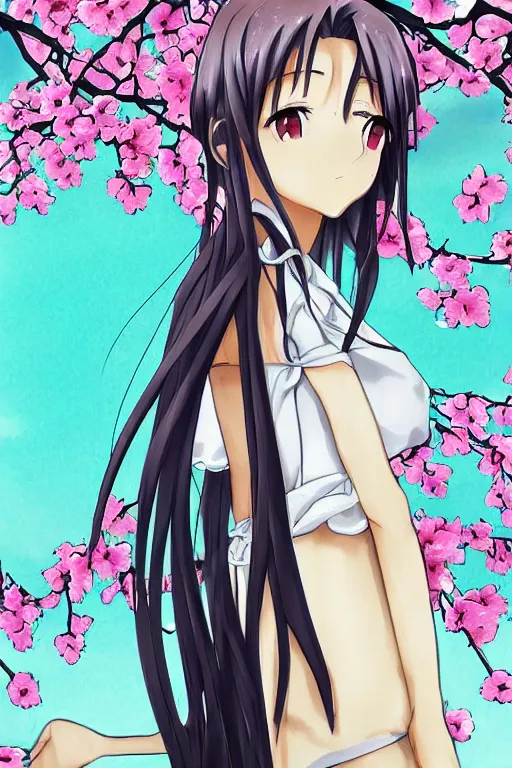 Image similar to anime girl, anime style drawing, cherry blossom in the background
