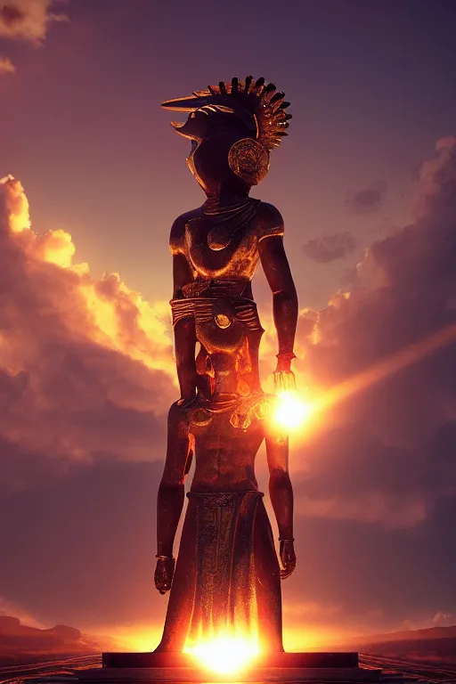 Image similar to the god horus invoking the energies of the sun, thelema, atmospheric, wide perspective, dramatic lights, micro details, grand composition, cinematic look, detailed, humidity, dust particles, photo real, ultra detailed, 8 k render, hyperrealistic octane render trending on artstation