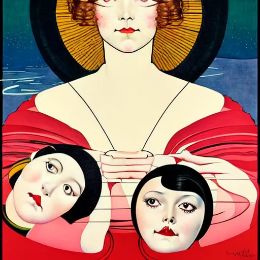 Image similar to Art in the style of Coles Phillips, Gaia, Full figured Mother Earth, portrait, Hikari Shimoda