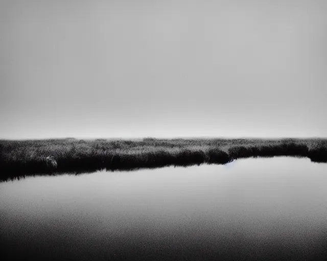 Image similar to lake by Andrei Tarkovsky, black swan , mist, lomography effect, photo, monochrome, photo blurring, 35mm