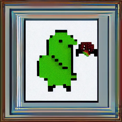 Prompt: kiwi bird eating kiwi fruit, pixel art