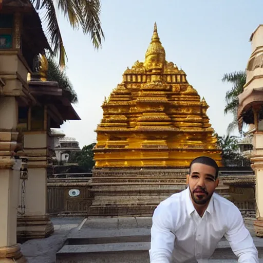 Prompt: drake, hindu temple in background, photograph