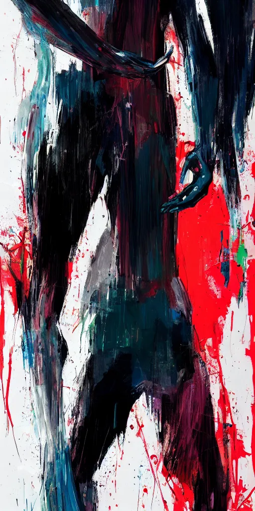 Image similar to closeup, very few thick long paint brush strokes, abstract depiction of the physique of one!!! very thin athletic man posing dramatically, closeup, matte colors, conrad roset, dark abstract background, abstract painting trending on artstation