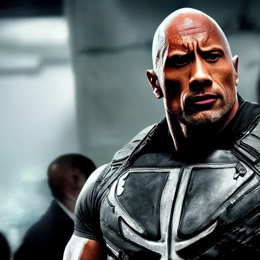 Image similar to Dwayne Johnson in the punisher 4k detailed super realistic