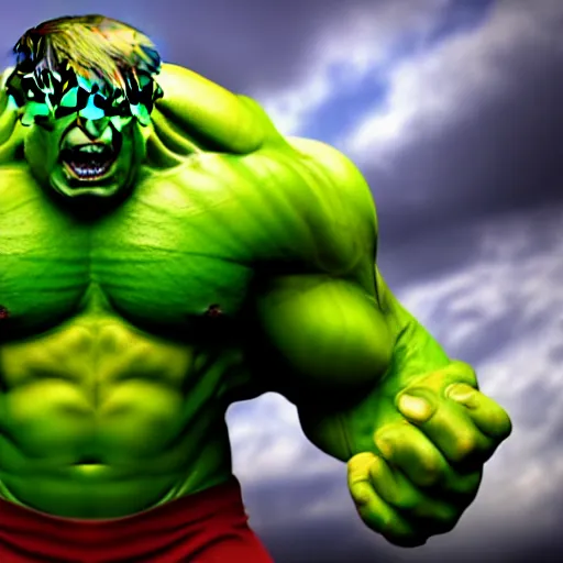 Prompt: Trump as Hulk, cinematic, 8k hd, high quality, sharp focus