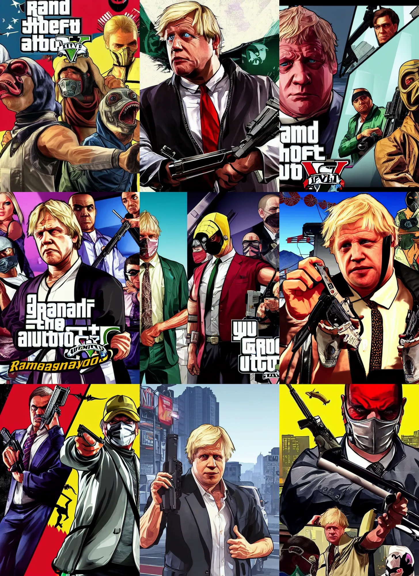 Prompt: GTA V cover art starring Mortal Kombat Character Boris Johnson