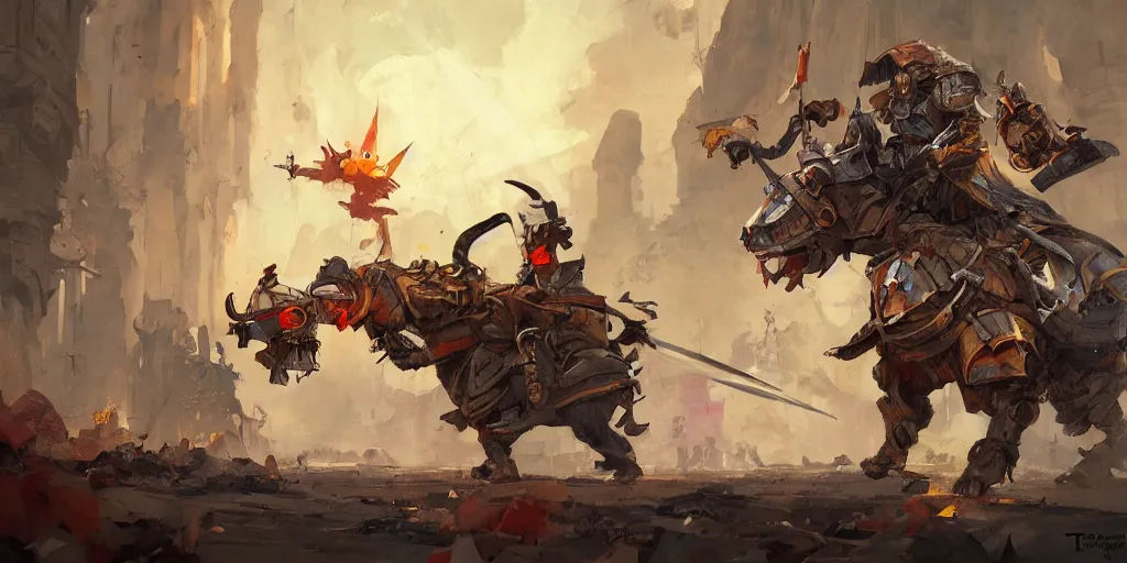 Image similar to beautiful painting of a fantasy corgi knight in battle, by Ian McQue, tristan eaton, Tom Bagshaw, trending on Artstation, 8k, masterpiece, graffiti paint, fine detail, full of color, intricate detail, corgi